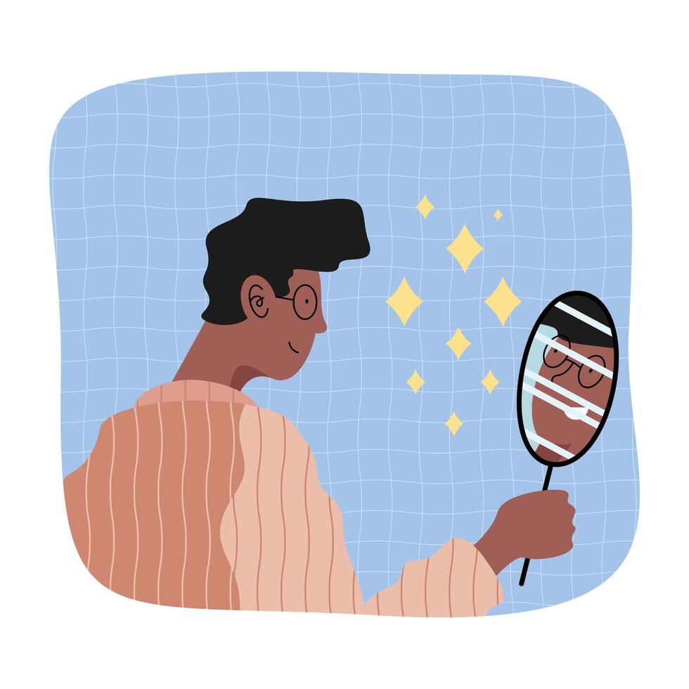 afro man with mirror vector