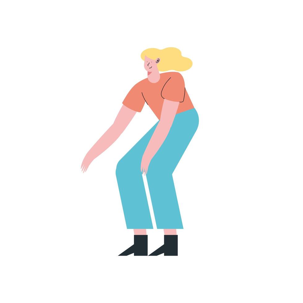 mujer rubia agachándose vector