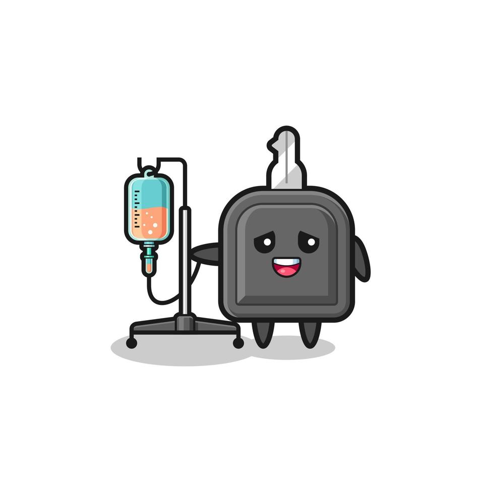 cute car key character standing with infusion pole vector