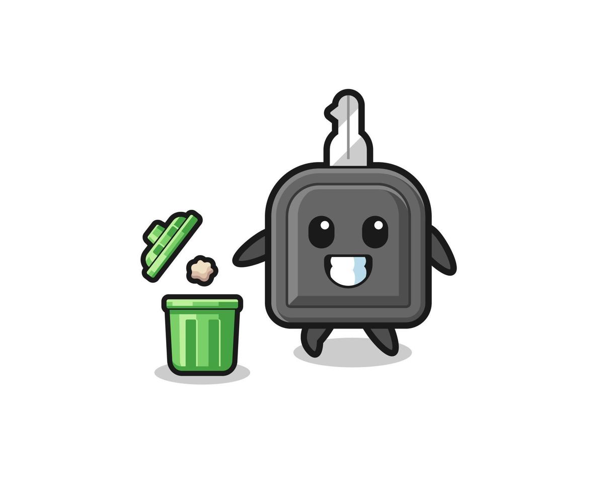 illustration of the car key throwing garbage in the trash can vector