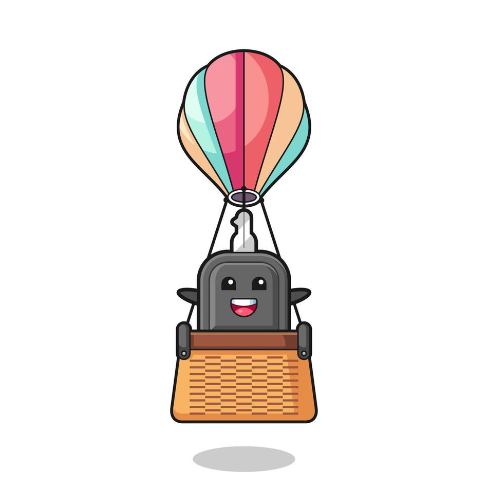 car key mascot riding a hot air balloon vector