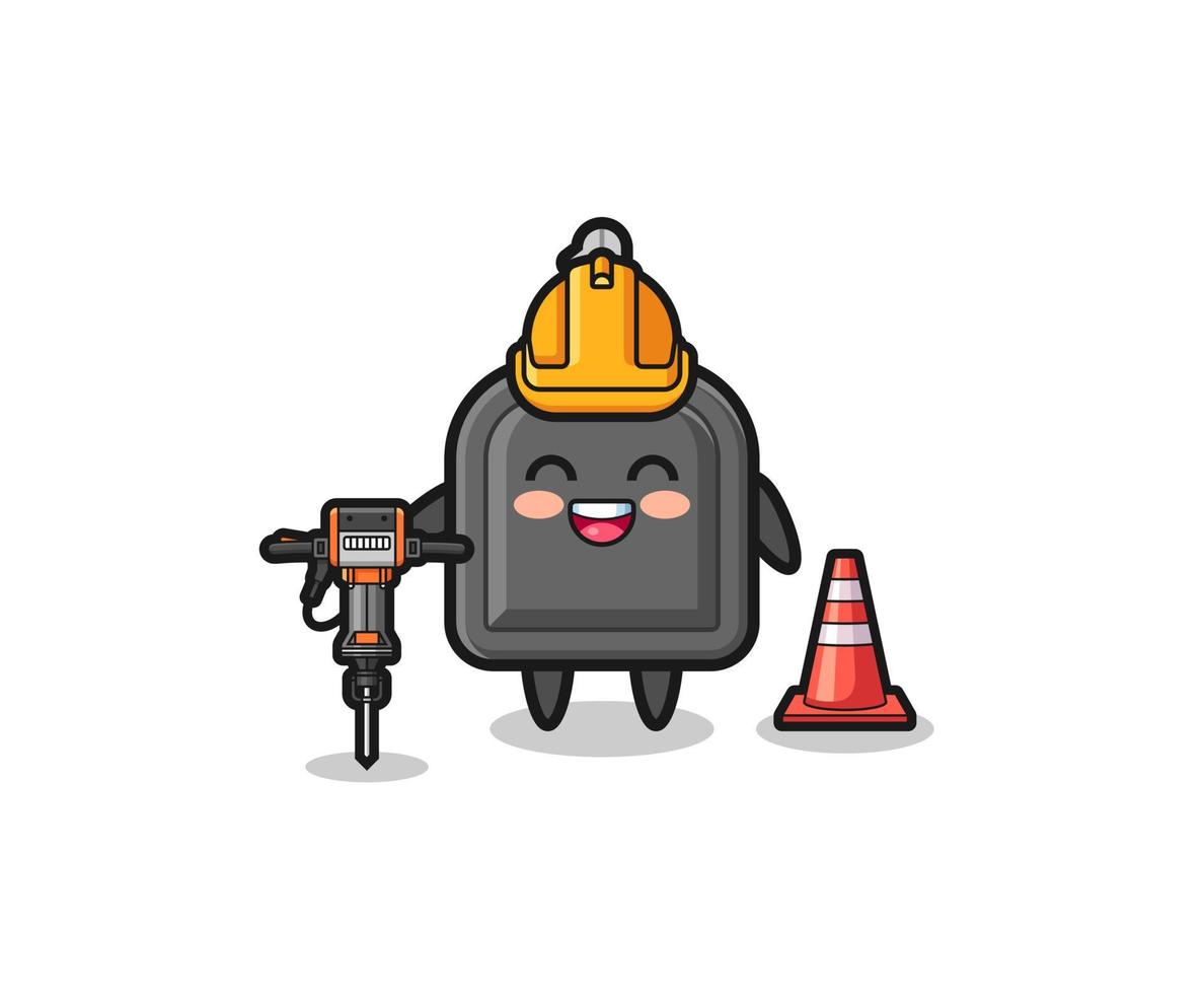 road worker mascot of car key holding drill machine vector