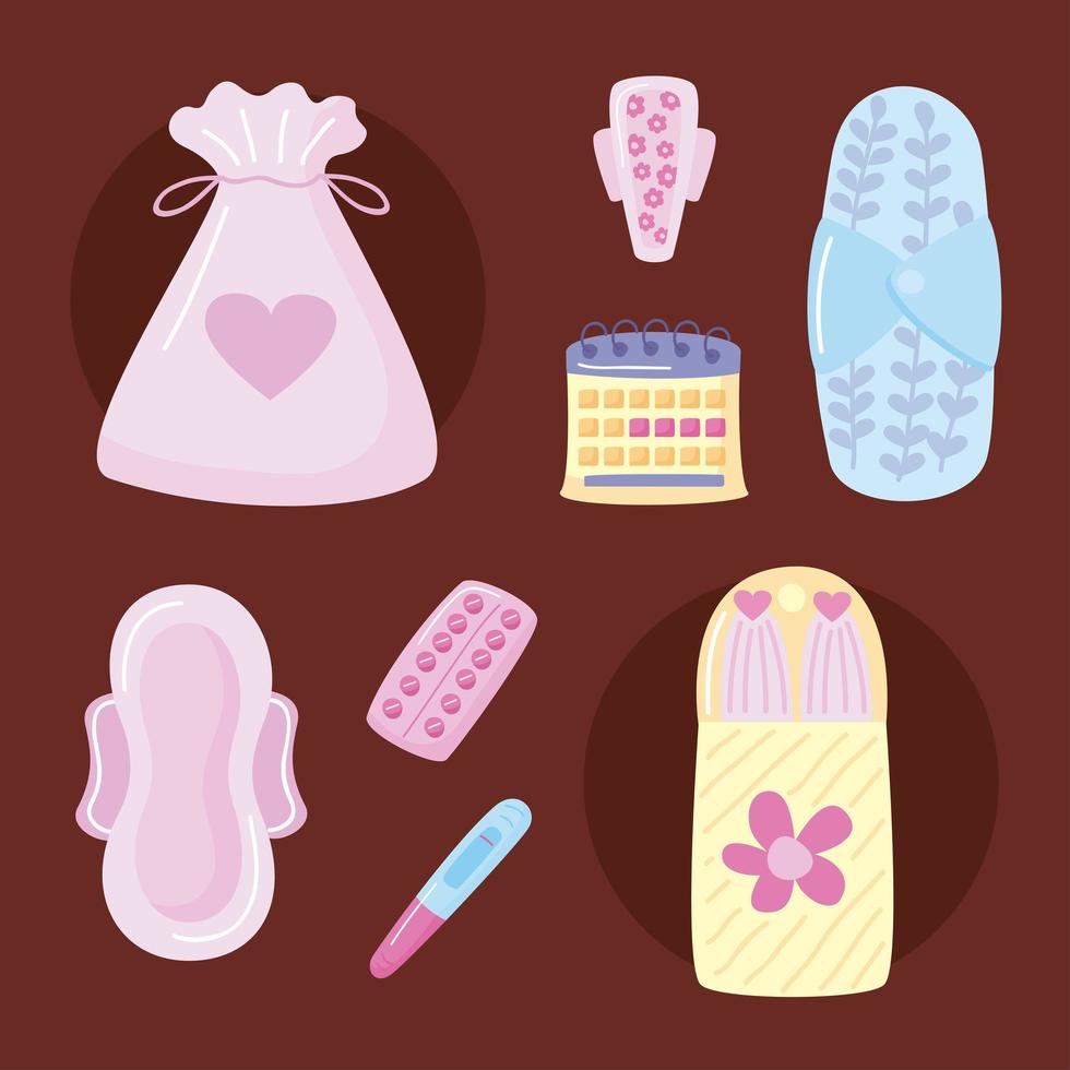 ocho elementos del período de menstruación vector