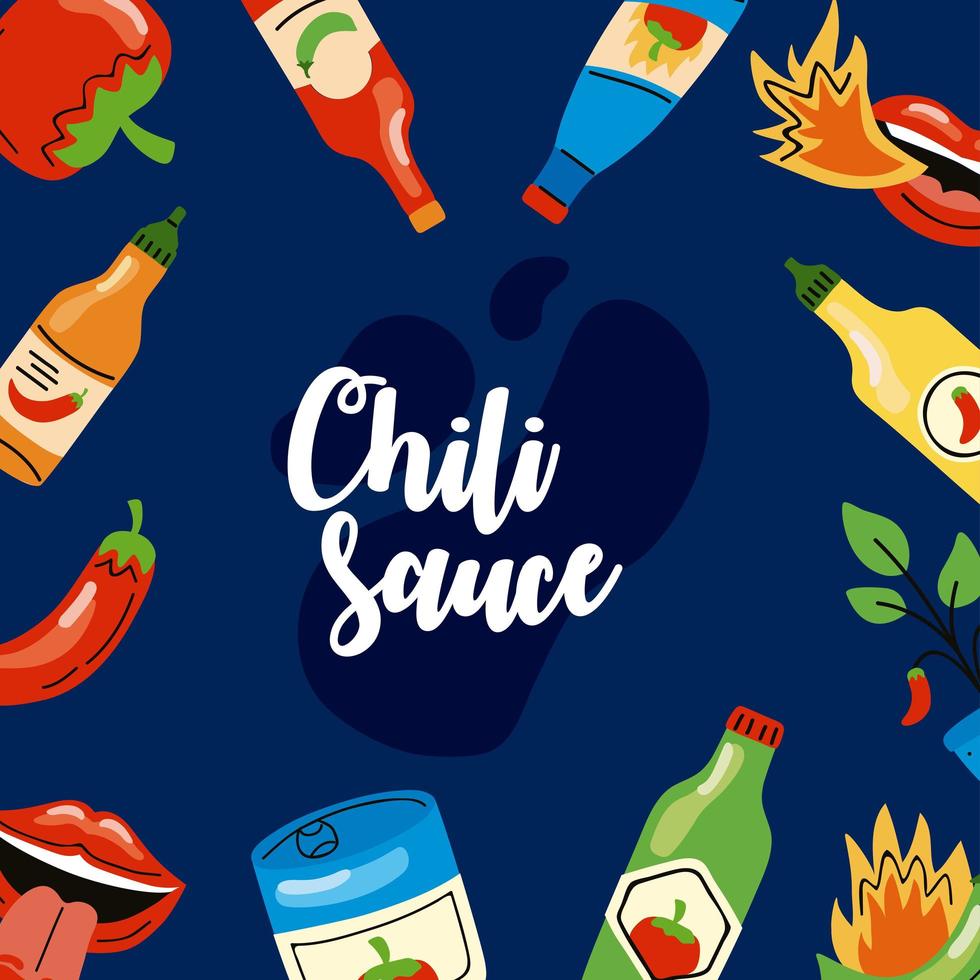 hot chili sauce icons around vector