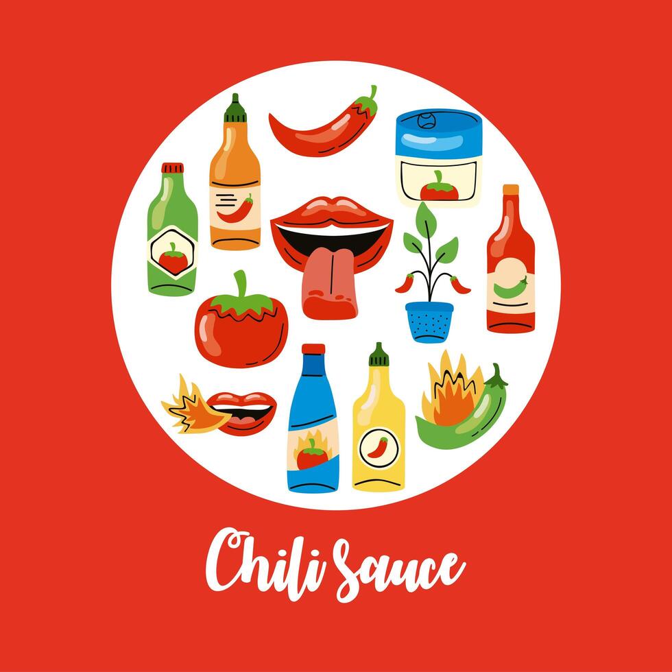 salsas de chile picante en círculo vector