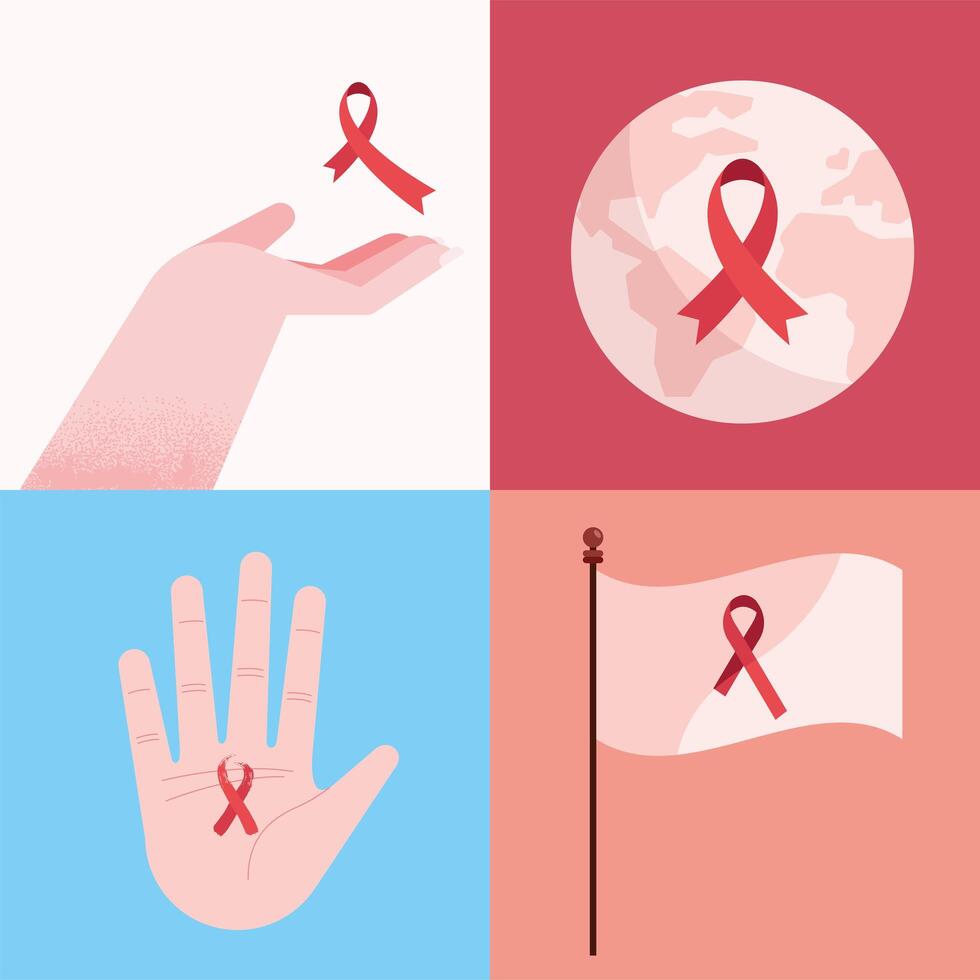 four world aids day icons vector