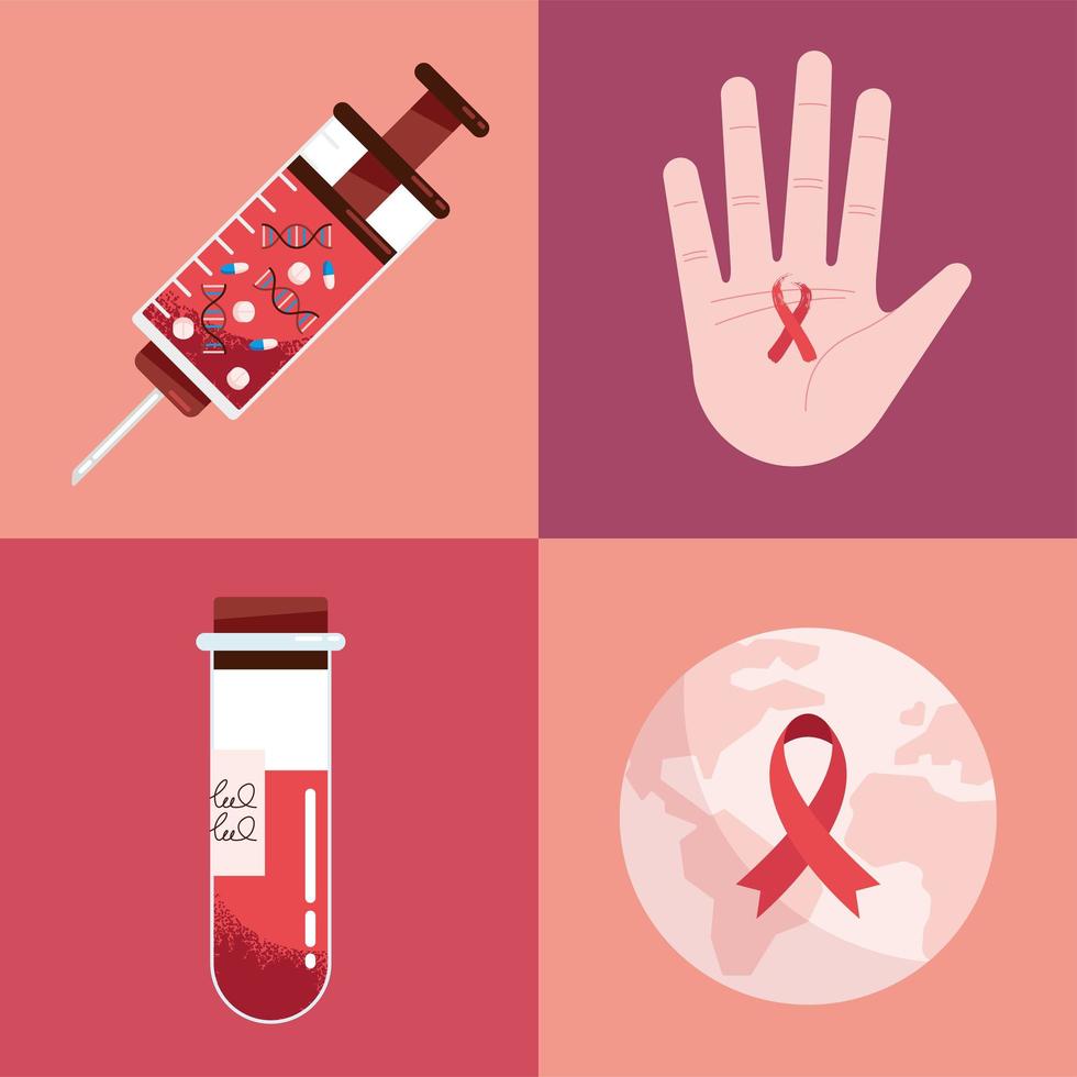 día mundial del sida cuatro iconos vector