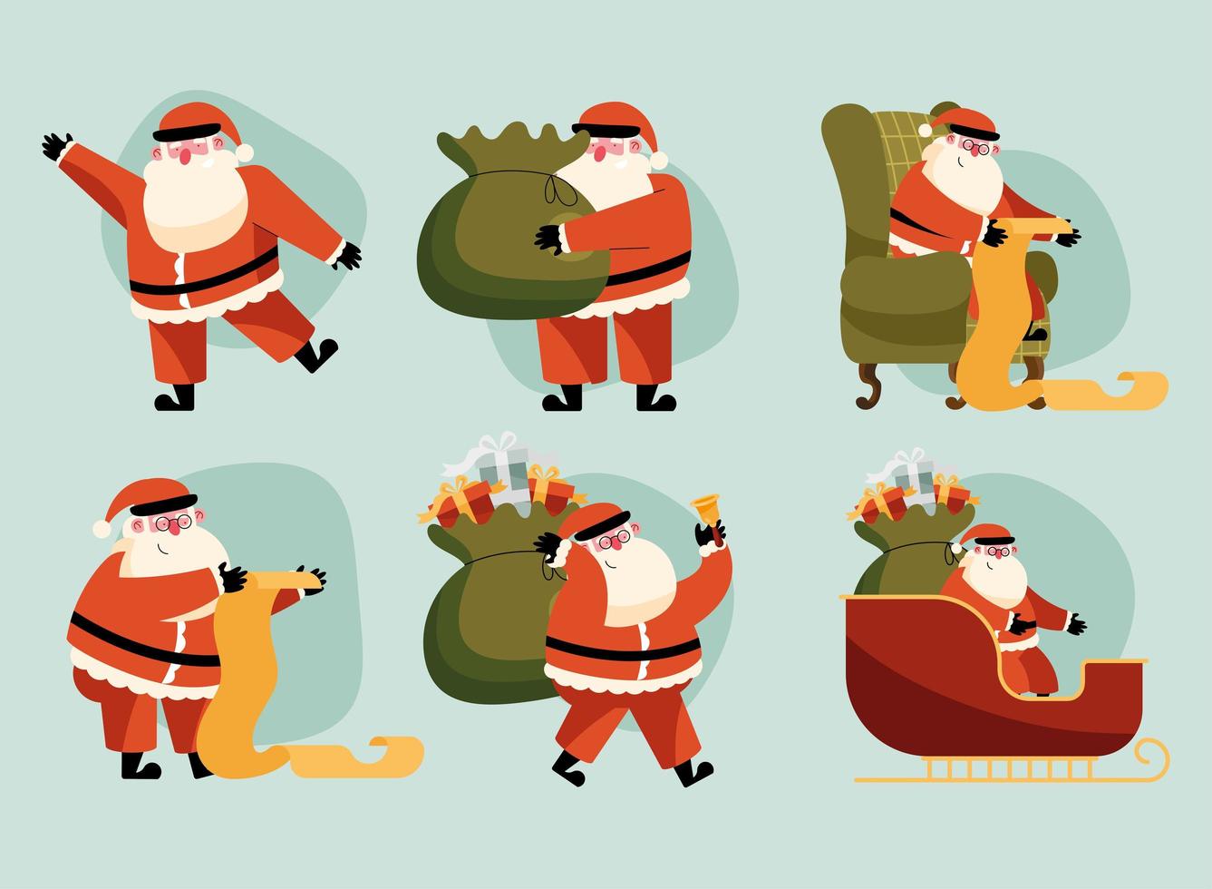 christmas celebration six icons vector