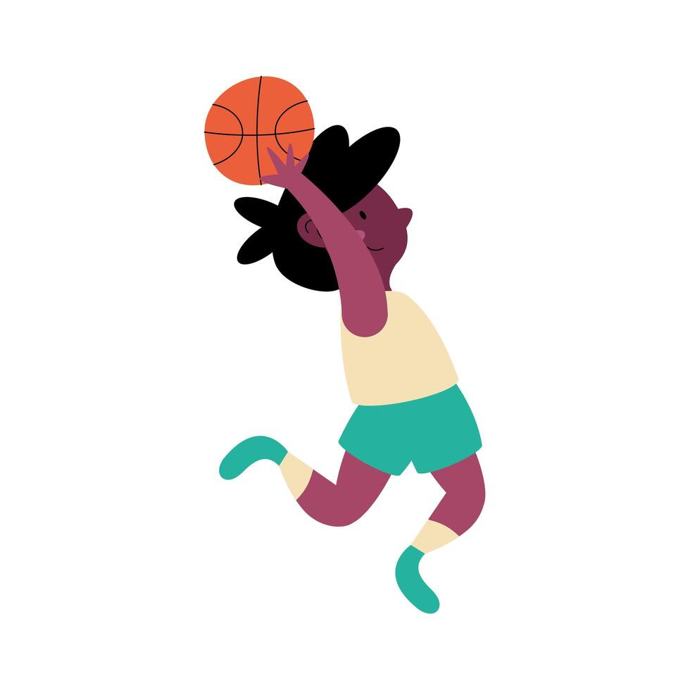 afro boy practicing basketball vector