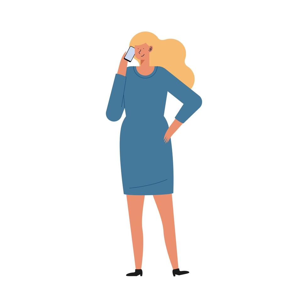 woman calling with cellphone vector