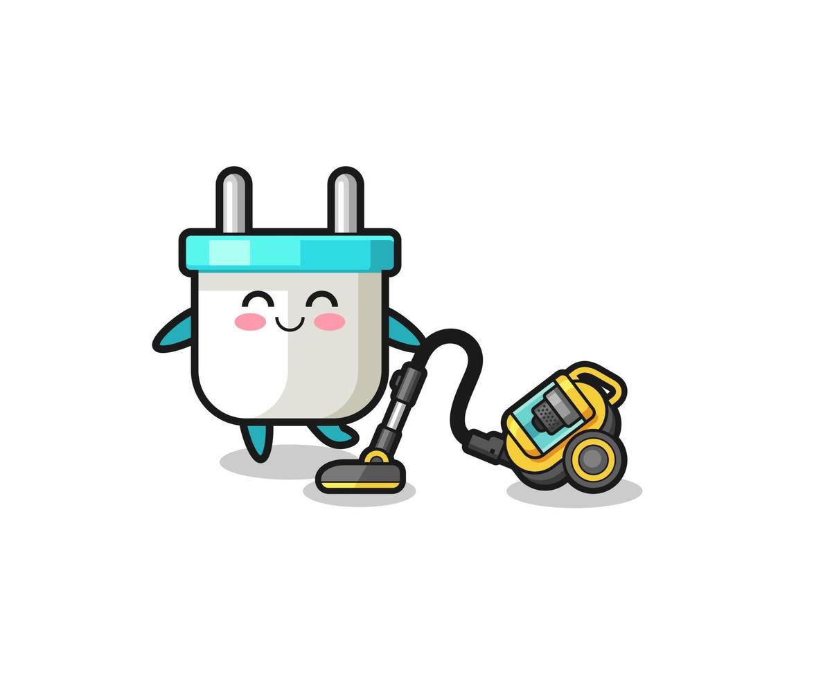 cute electric plug holding vacuum cleaner illustration vector