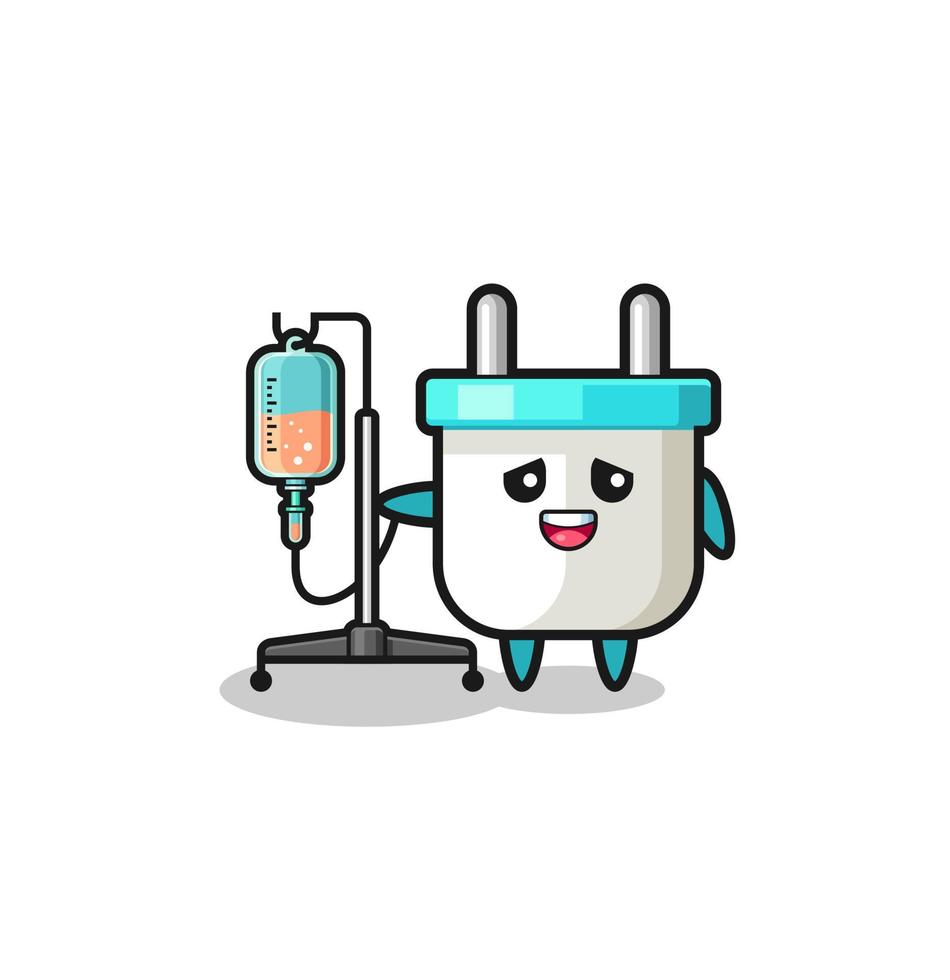 cute electric plug character standing with infusion pole vector