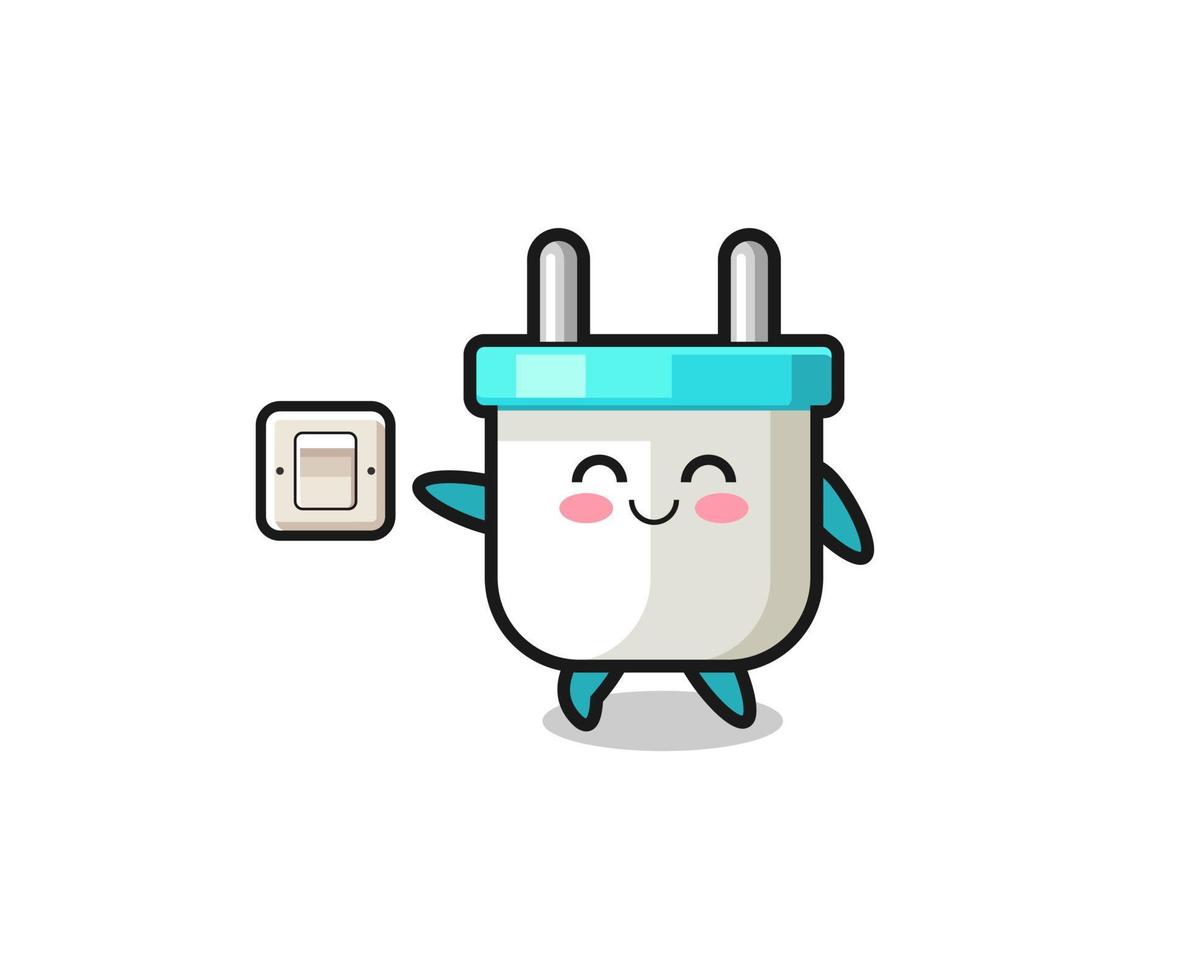 cartoon electric plug is turning off light vector