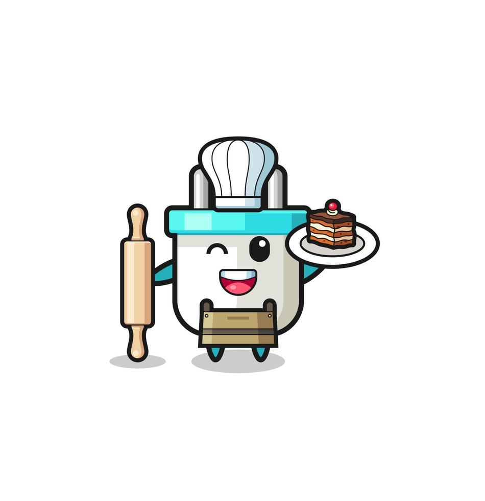 electric plug as pastry chef mascot hold rolling pin vector