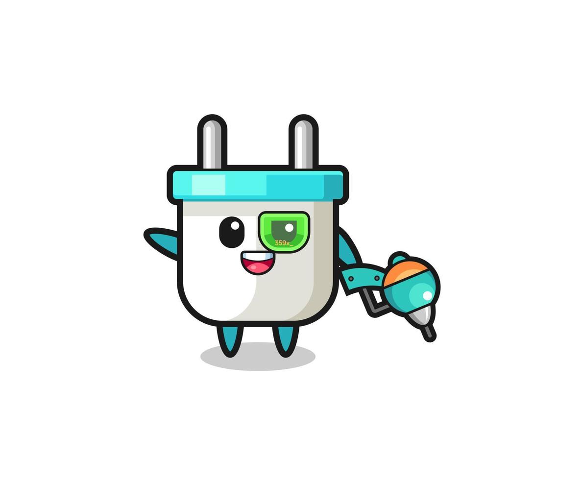 electric plug cartoon as future warrior mascot vector