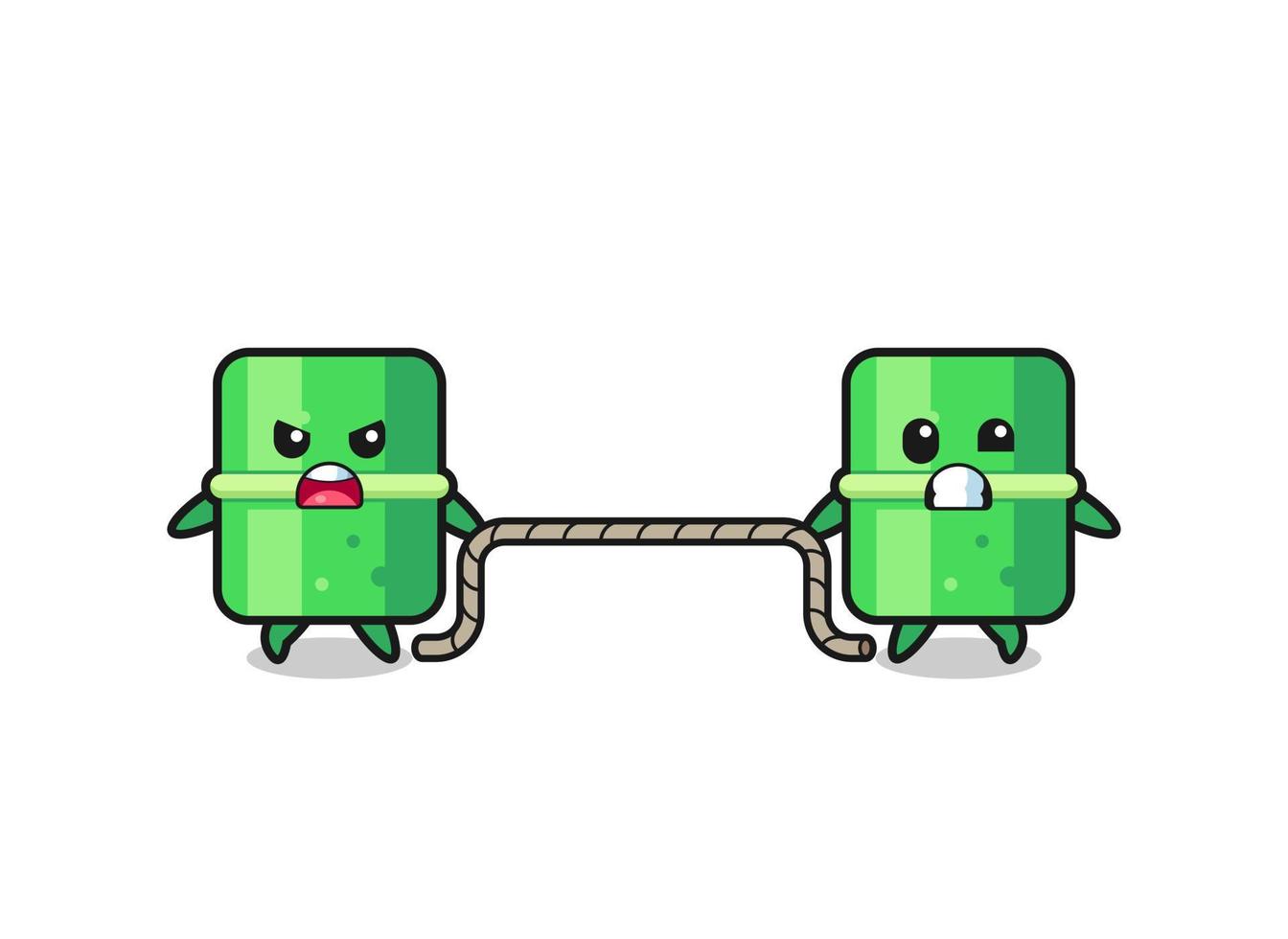 cute bamboo character is playing tug of war game vector