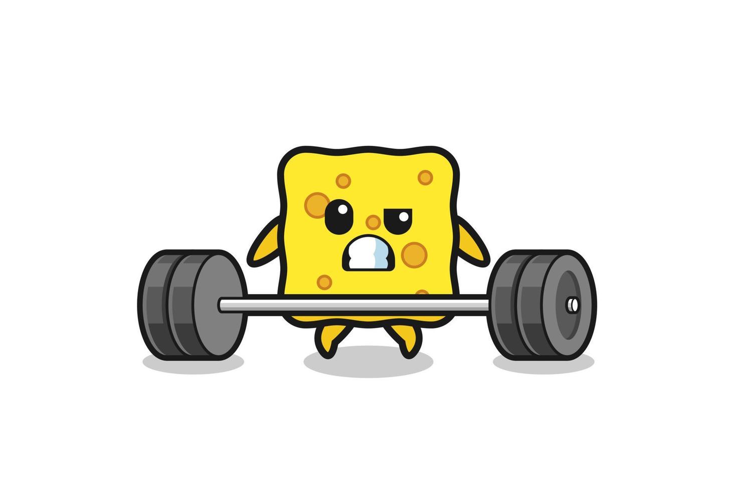 cartoon of sponge lifting a barbell vector