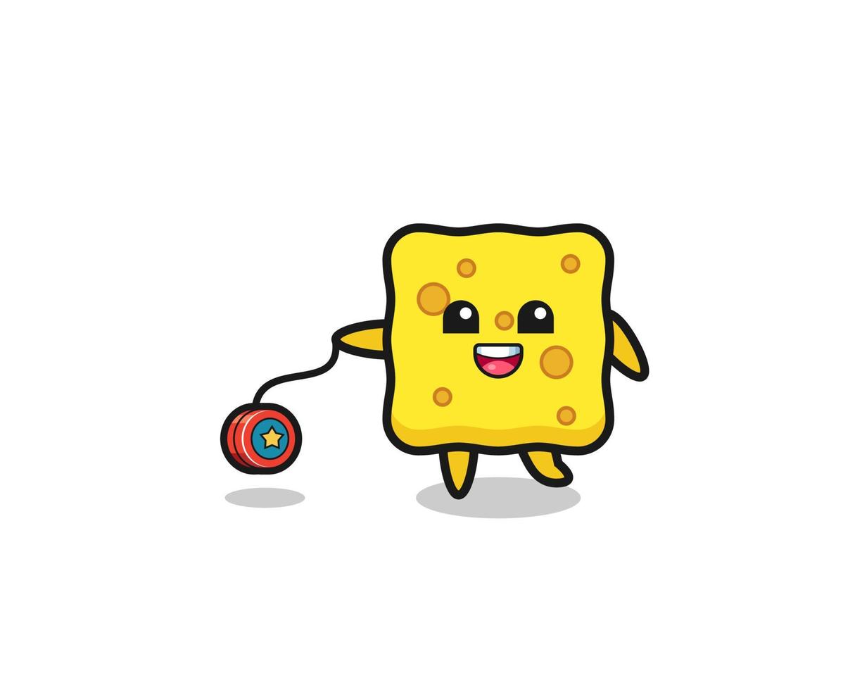 cartoon of cute sponge playing a yoyo vector