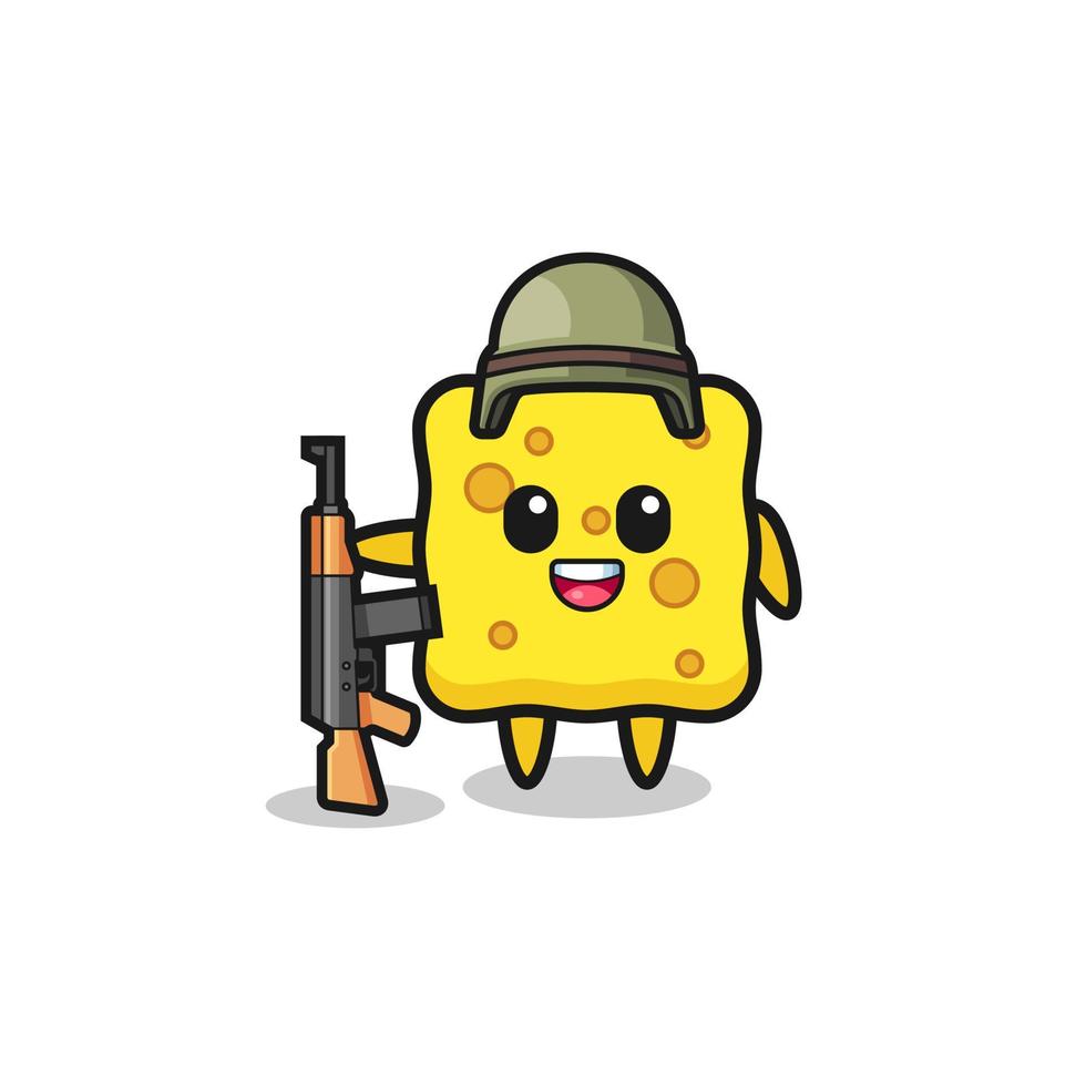 cute sponge mascot as a soldier vector