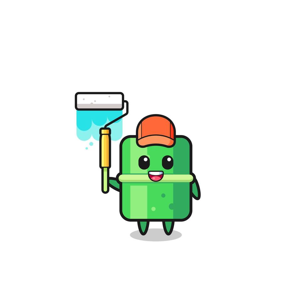 the bamboo painter mascot with a paint roller vector