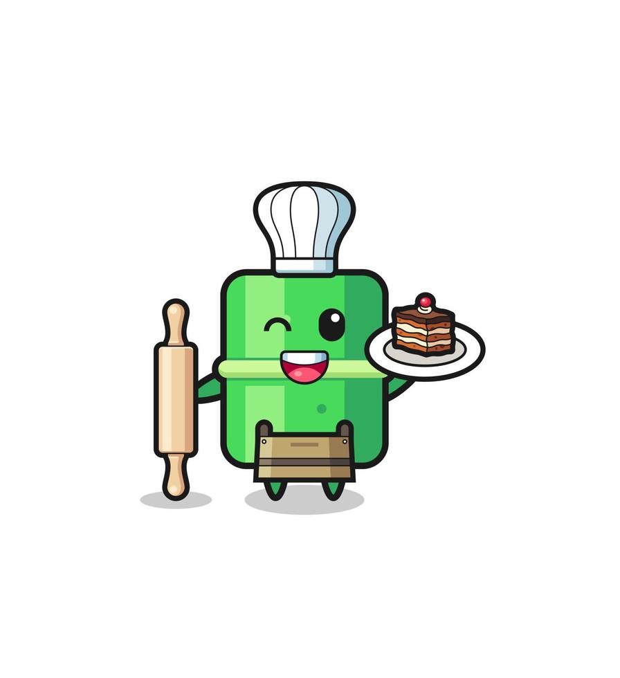 bamboo as pastry chef mascot hold rolling pin vector