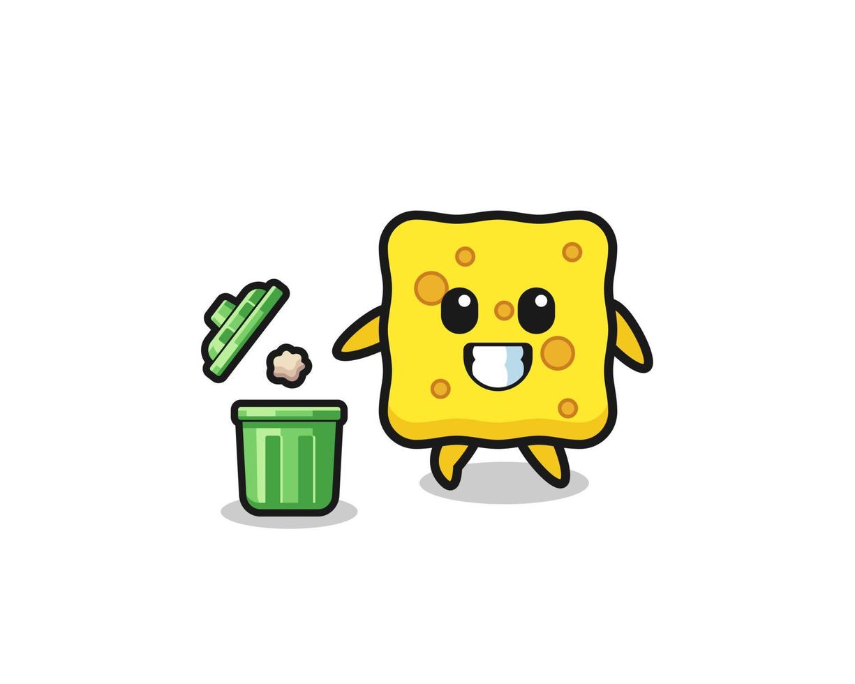 illustration of the sponge throwing garbage in the trash can vector