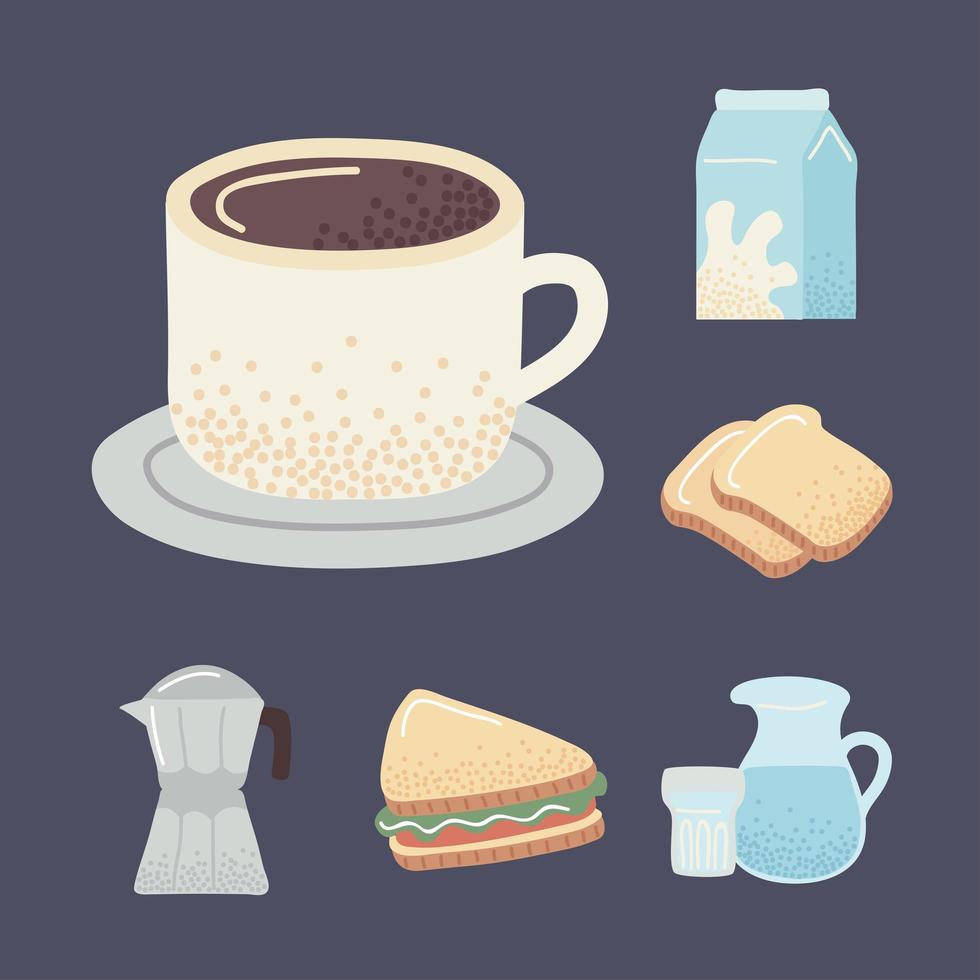 seis iconos de comida de desayuno vector