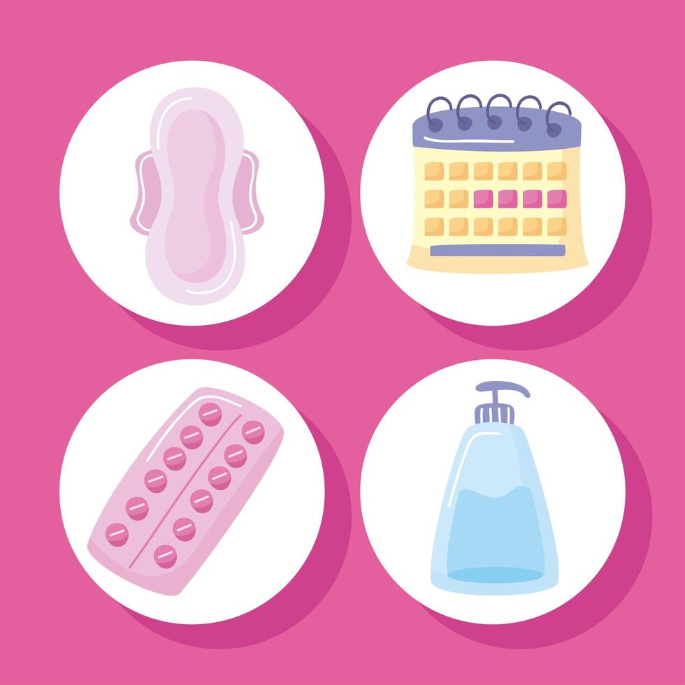 cuatro elementos del período de menstruación vector