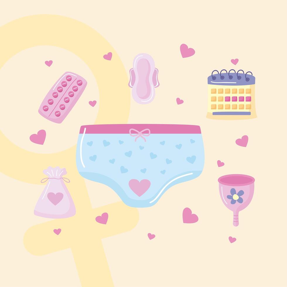 pantalones y artículos de menstruación vector