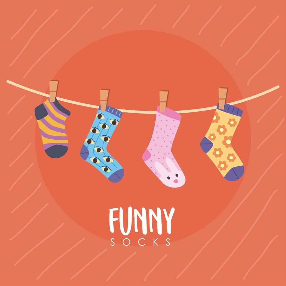 funny socks hanging vector