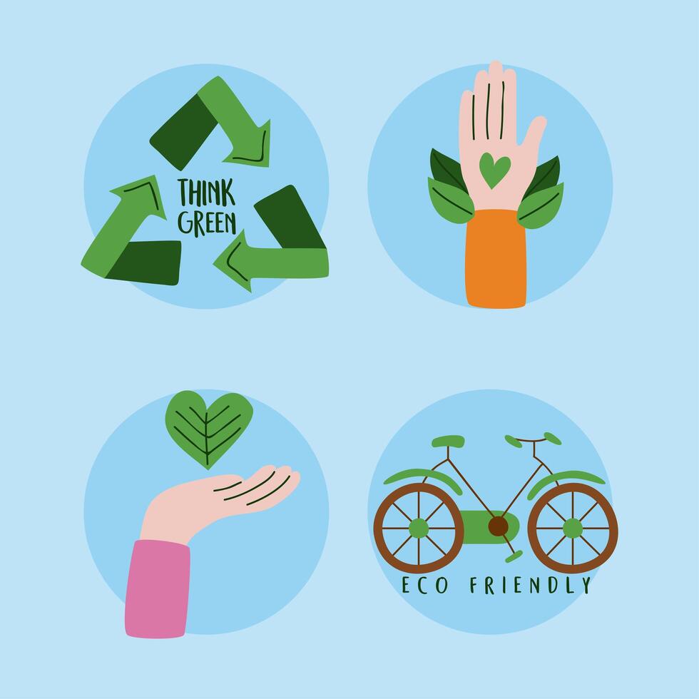 four eco friendly icons vector