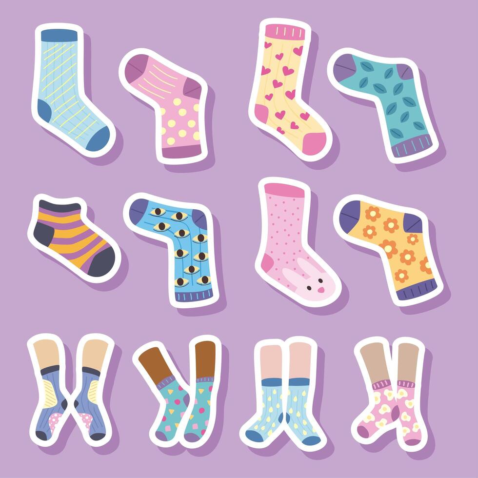 twelve funny socks icons vector