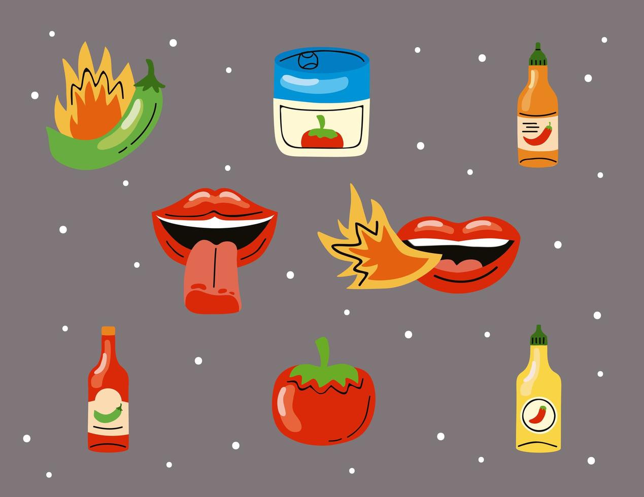 ocho iconos de salsa de chile vector