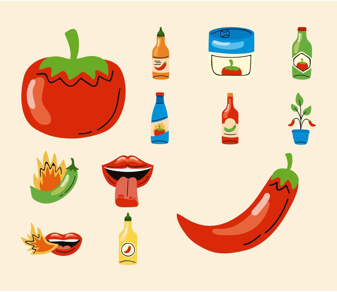 doce iconos de salsa de chile vector