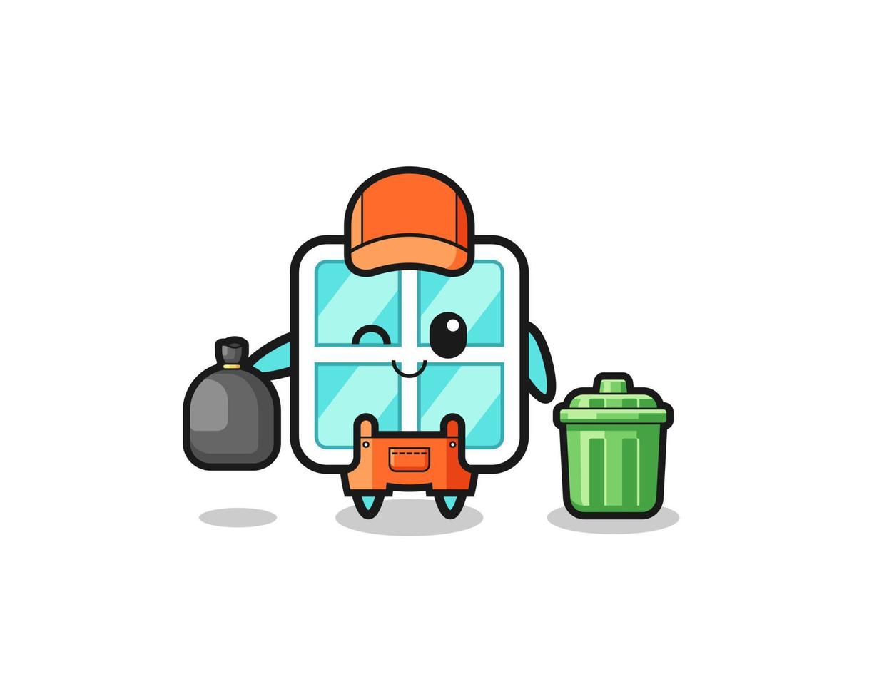 the mascot of cute window as garbage collector vector