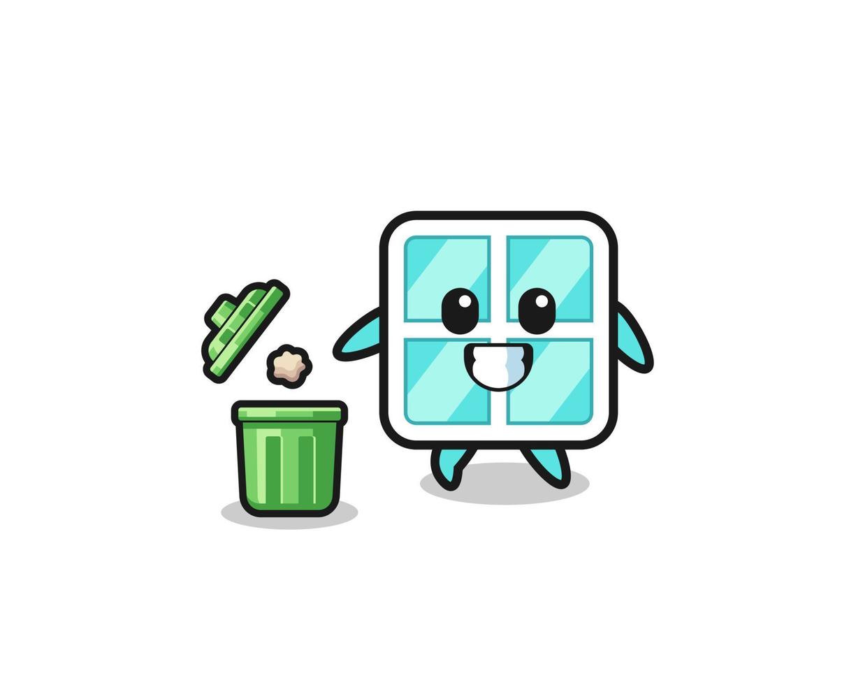 illustration of the window throwing garbage in the trash can vector