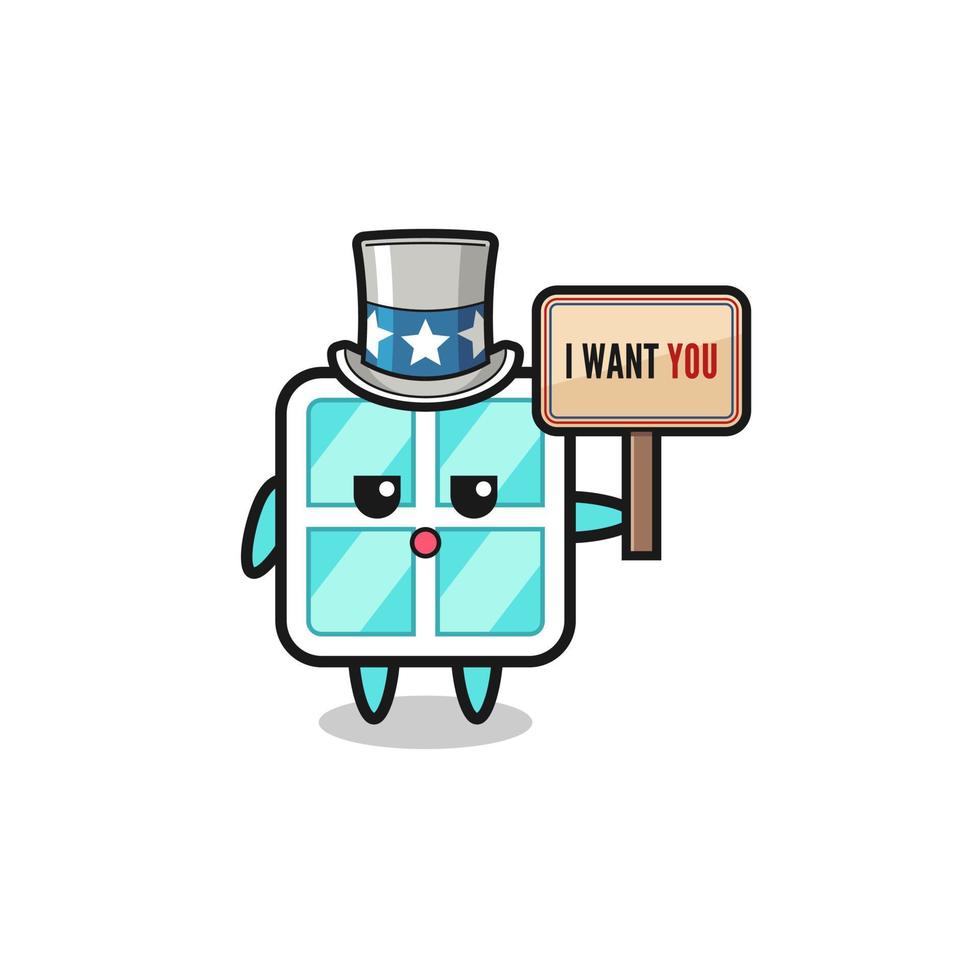 window cartoon as uncle Sam holding the banner I want you vector