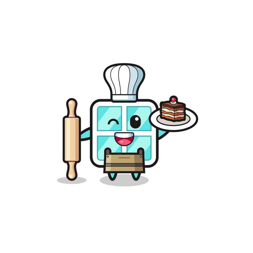 window as pastry chef mascot hold rolling pin vector
