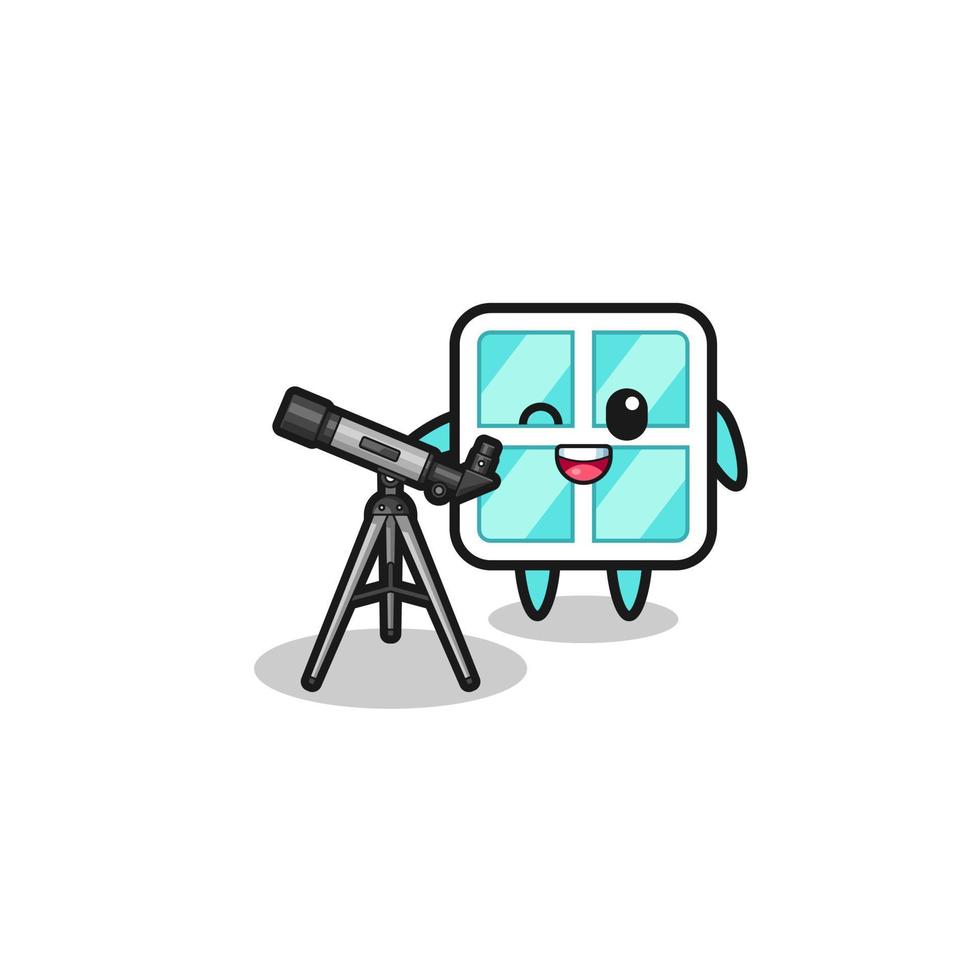 window astronomer mascot with a modern telescope vector