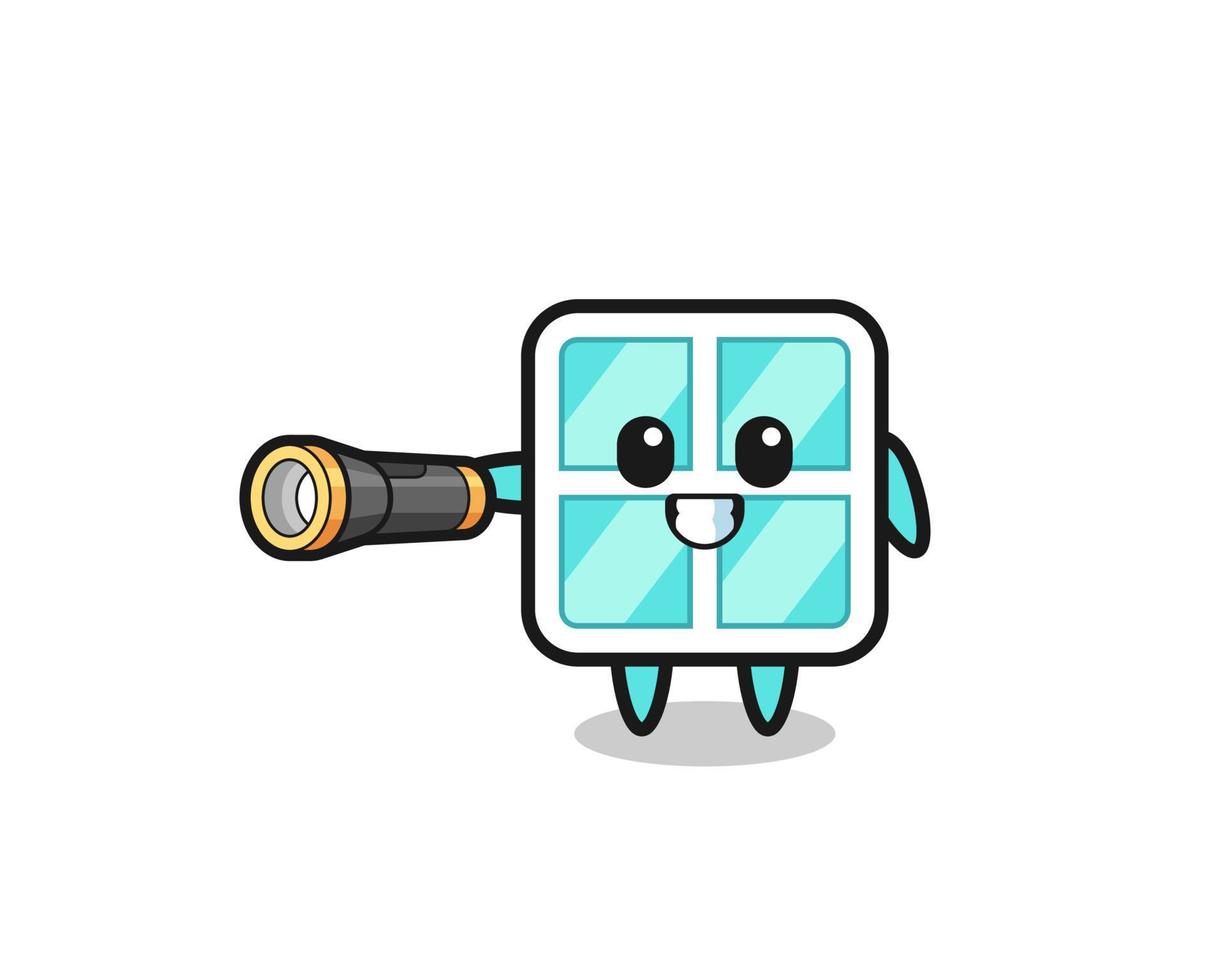 window mascot holding flashlight vector