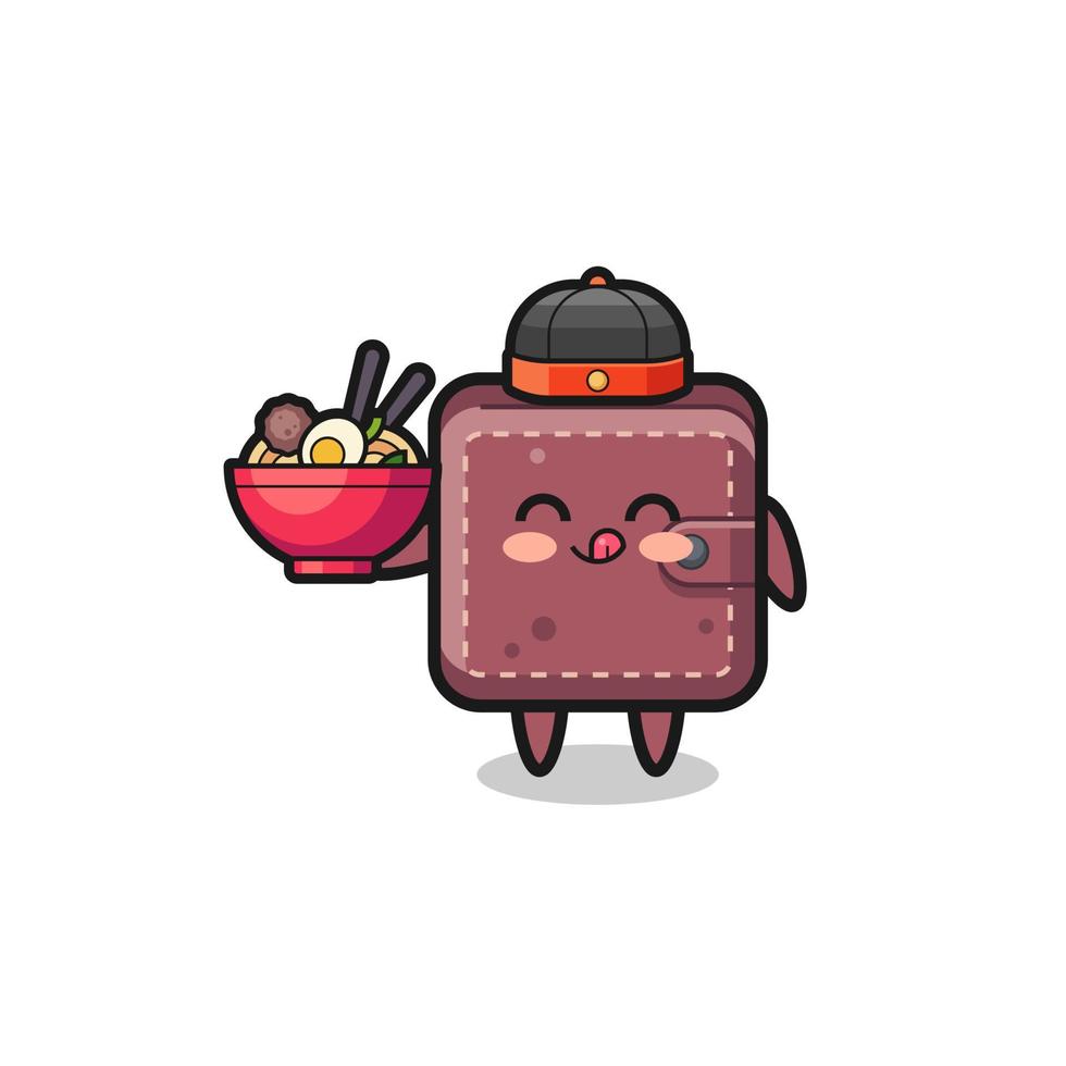 leather wallet as Chinese chef mascot holding a noodle bowl vector
