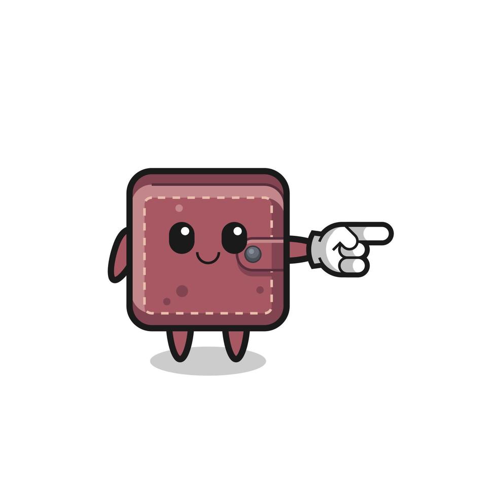 leather wallet mascot with pointing right gesture vector