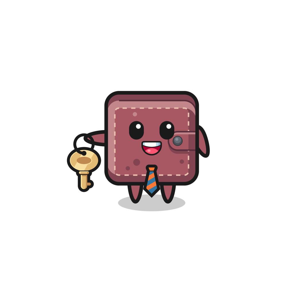 cute leather wallet as a real estate agent mascot vector