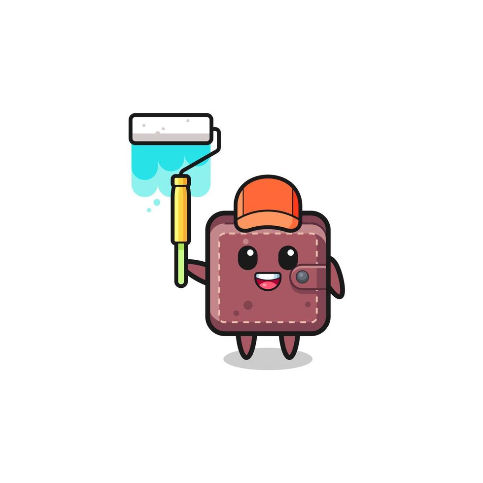 the leather wallet painter mascot with a paint roller vector