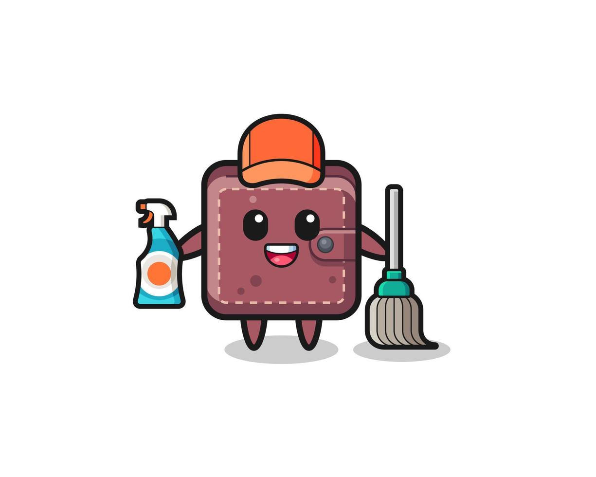 cute leather wallet character as cleaning services mascot vector