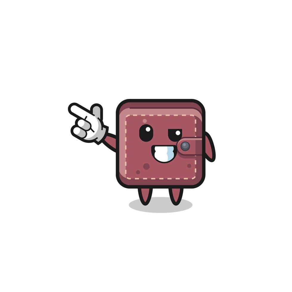 leather wallet mascot pointing top left vector