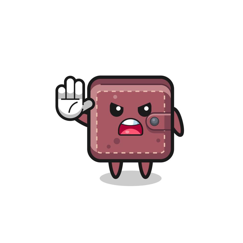 leather wallet character doing stop gesture vector