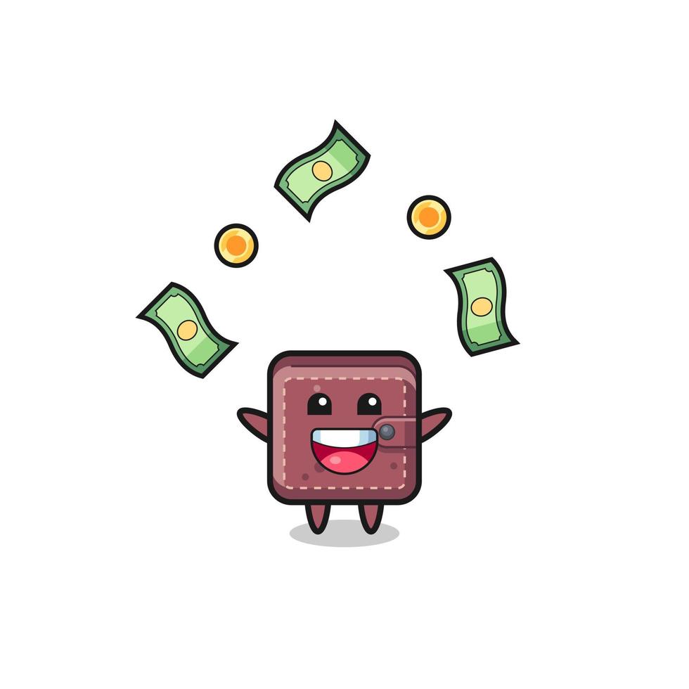 illustration of the leather wallet catching money falling from the sky vector
