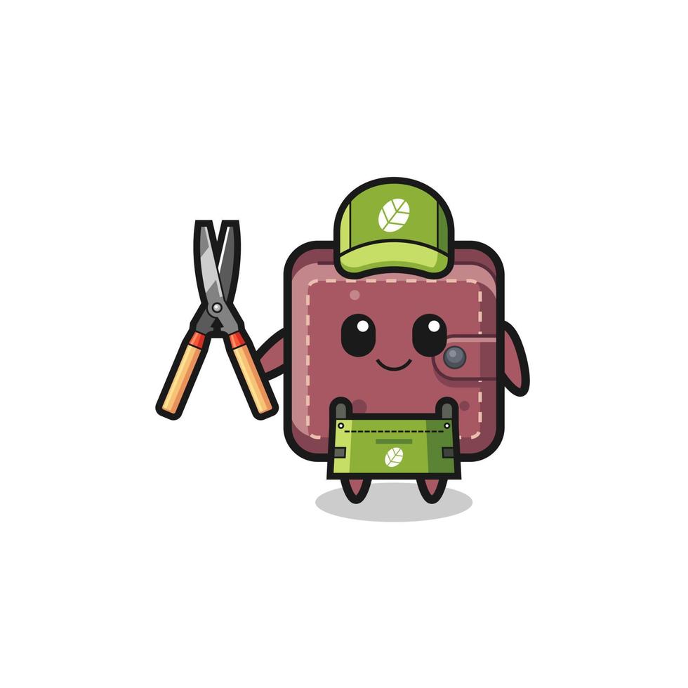 cute leather wallet as gardener mascot vector