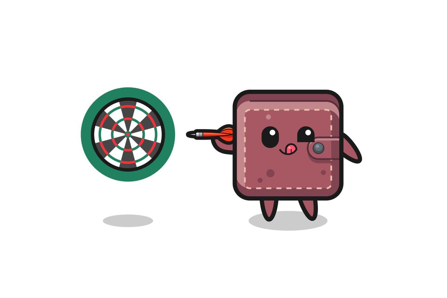 cute leather wallet is playing dart vector